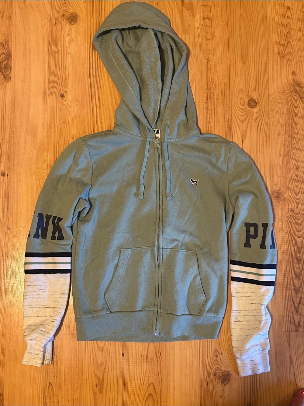 PINK Victoria's Secret Sage Green & Cream Zip-Up Hoodie